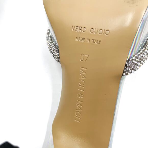 Mach & Mach Crystal Double Bow Mules Silver Iridescent Kitten Heel‎ Sz 37 / 7 - Picture 11 of 11
